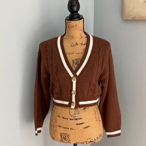 Love Tree Brown Cardigan with White Edging